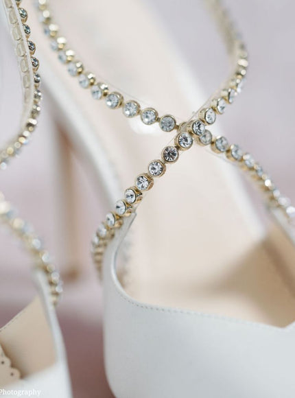 Bella Belle Madison Ivory Crystal Criss Cross Strap Heels