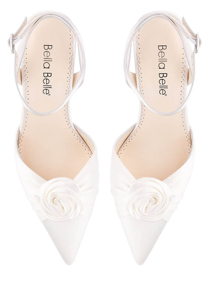 Bella Belle Noelle Ivory Rosette Flower Slingback Heels