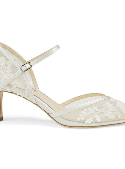 Bella Belle Candice Ivory Lace Ankle Strap Kitten Heels