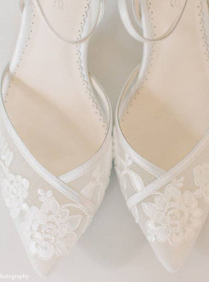 Bella Belle Candice Ivory Lace Ankle Strap Kitten Heels