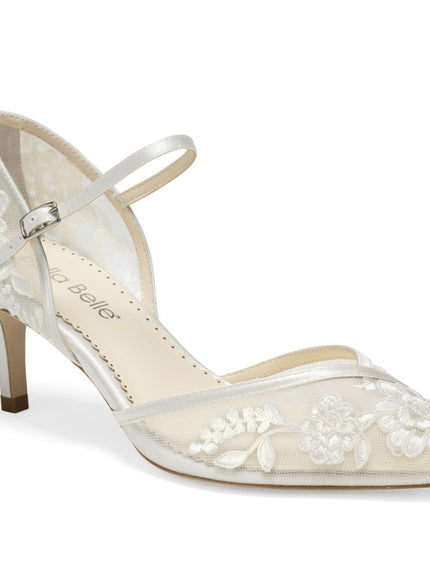 Bella Belle Candice Ivory Lace Ankle Strap Kitten Heels