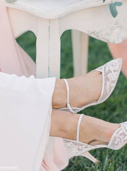 Bella Belle Candice Ivory Lace Ankle Strap Kitten Heels