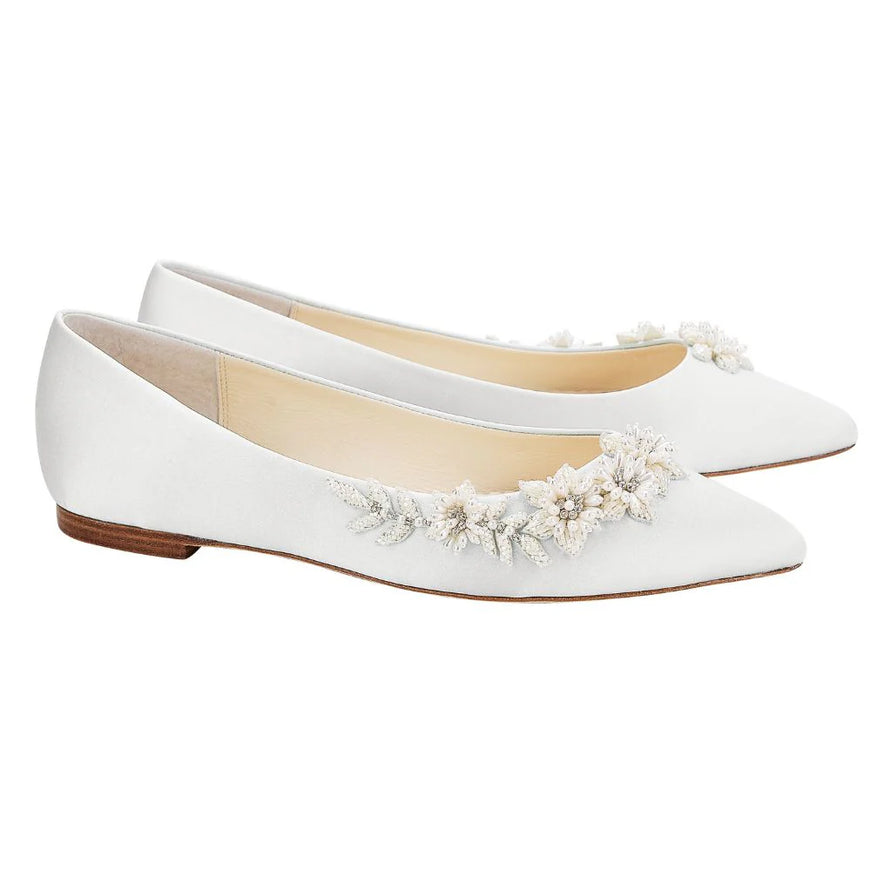 Bella Belle Daisy Ivory 3D Floral Pearl Wedding Flats