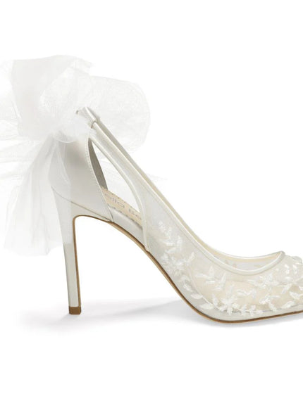 Bella Belle Edna Ivory Lace Heels with Removable Bows and Ankle Straps