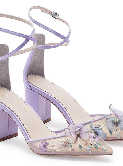 Bella Belle Eliza Lavender Butterfly Block Heels
