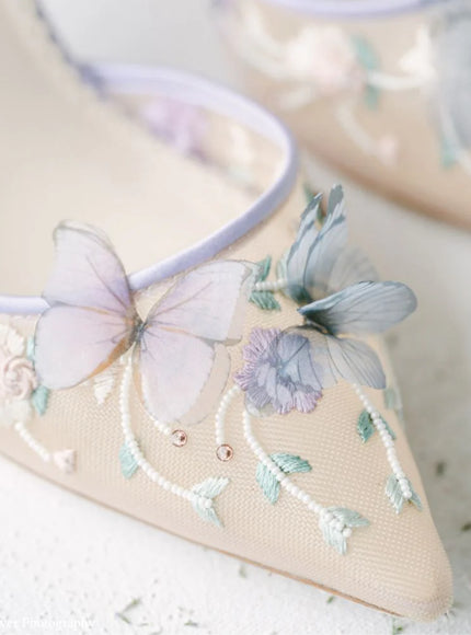 Bella Belle Eliza Lavender Butterfly Block Heels