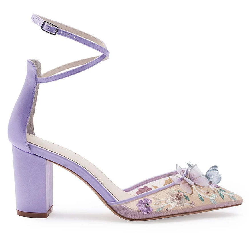 Bella Belle Eliza Lavender Butterfly Block Heels