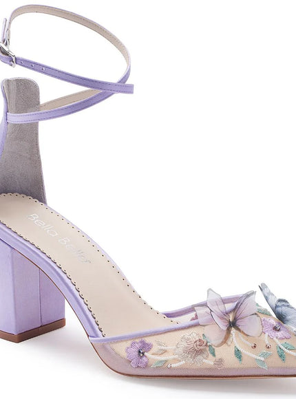 Bella Belle Eliza Lavender Butterfly Block Heels