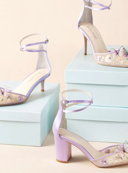 Bella Belle Eliza Lavender Butterfly Block Heels