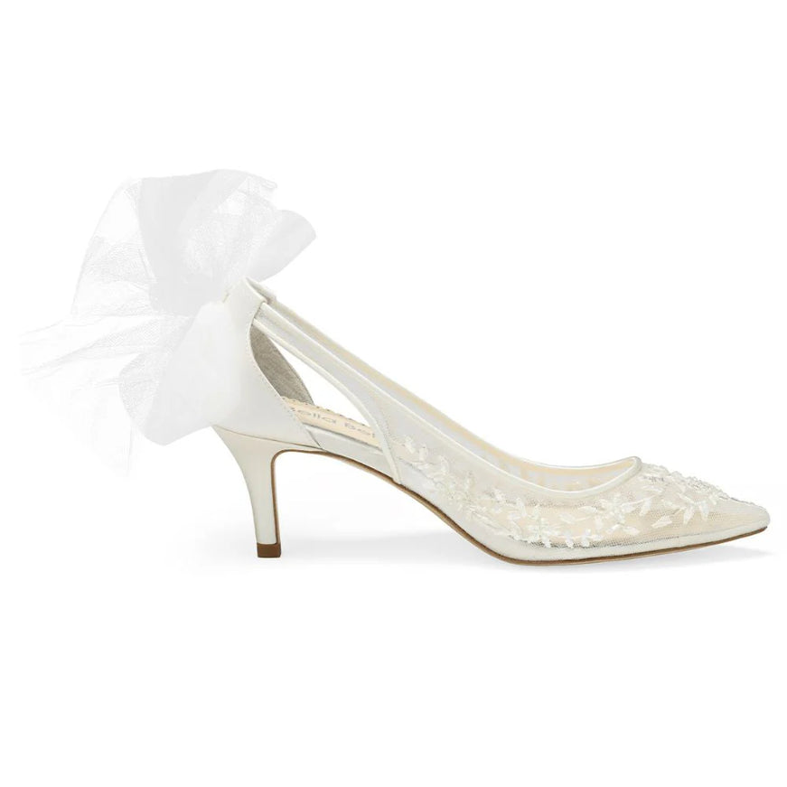 Bella Belle Esther Beaded Kitten Heel Ivory