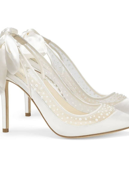 Bella Belle Gabrielle Ivory Pearl Silk Bow Slingback Heels