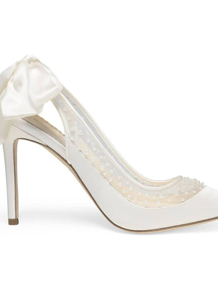 Bella Belle Gabrielle Ivory Pearl Silk Bow Slingback Heels