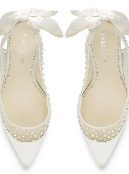 Bella Belle Gabrielle Ivory Pearl Silk Bow Slingback Heels