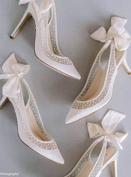 Bella Belle Gabrielle Ivory Pearl Silk Bow Slingback Heels