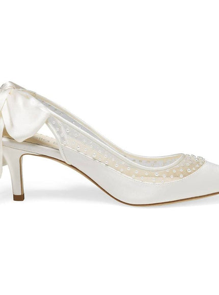 Bella Belle Georgia Ivory Pearl Silk Bow Slingback Kitten Heels