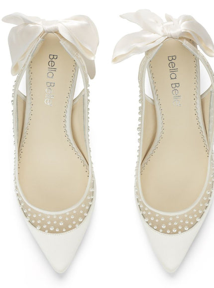 Bella Belle Georgia Ivory Pearl Silk Bow Slingback Kitten Heels
