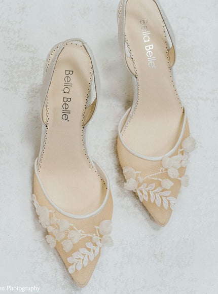 Bella Belle Libby Ivory Lily of the Valley Mesh Slingback Kitten Heels