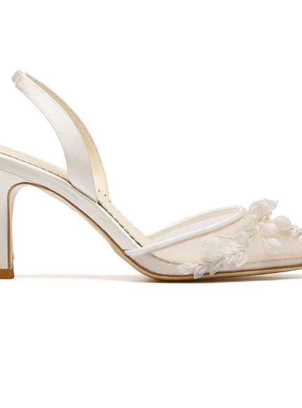 Bella Belle Libby Ivory Lily of the Valley Mesh Slingback Kitten Heels