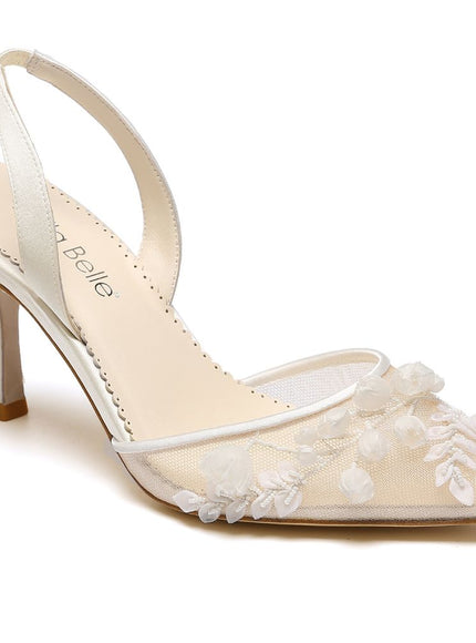 Bella Belle Libby Ivory Lily of the Valley Mesh Slingback Kitten Heels