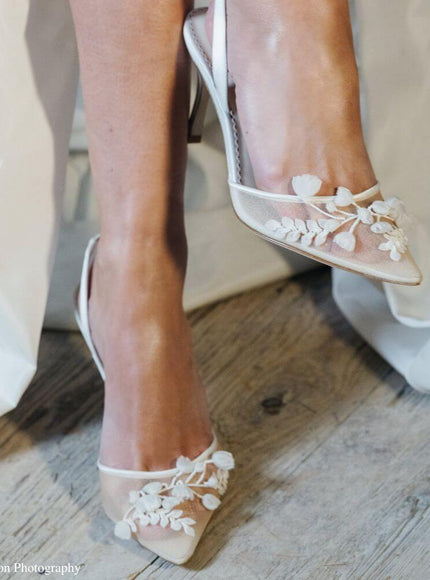 Bella Belle Libby Ivory Lily of the Valley Mesh Slingback Kitten Heels