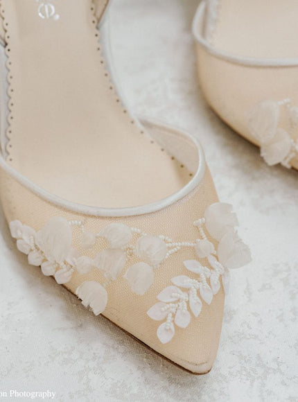 Bella Belle Libby Ivory Lily of the Valley Mesh Slingback Kitten Heels