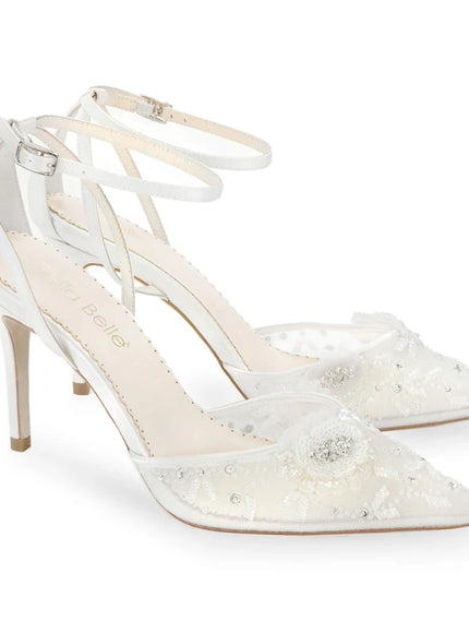 Bella Belle Norah Ivory Floral Ankle Strap Wedding Heels