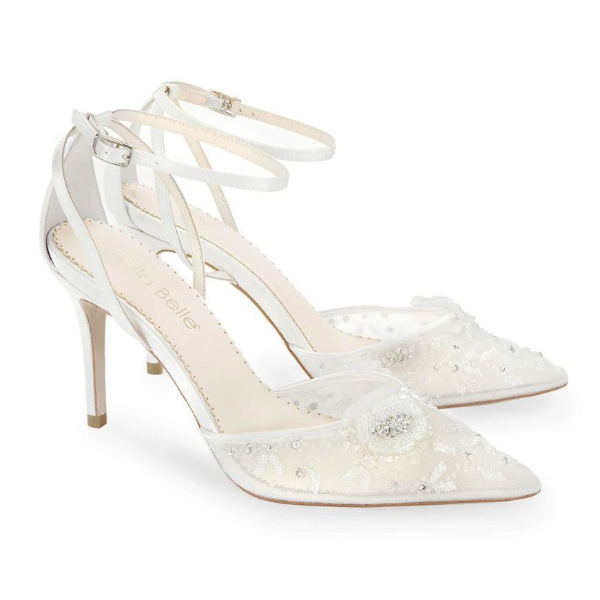 Bella Belle Norah Ivory Floral Ankle Strap Wedding Heels