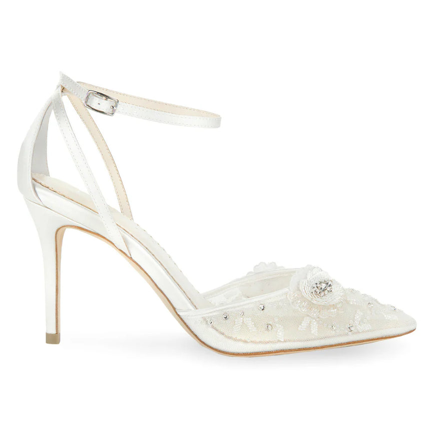 Bella Belle Norah Ivory Floral Ankle Strap Wedding Heels