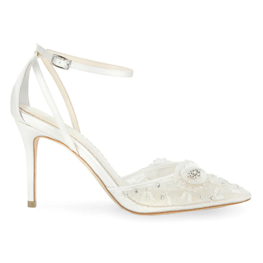 Bella Belle Norah Ivory Floral Ankle Strap Wedding Heels