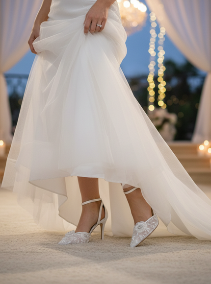 Bella Belle Norah Ivory Floral Ankle Strap Wedding Heels