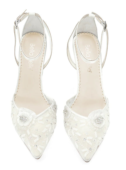 Bella Belle Norah Ivory Floral Ankle Strap Wedding Heels
