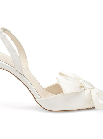 Bella Belle Reese Ivory Silk Bow Pointed Toe Slingback Heels