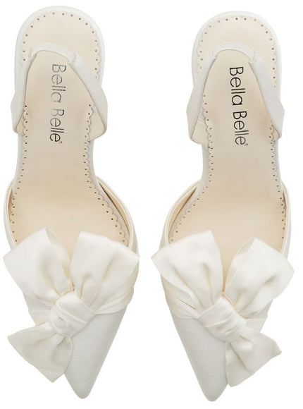 Bella Belle Reese Ivory Silk Bow Pointed Toe Slingback Heels