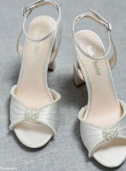 Bella Belle Tinsley Ivory Pearl Block Heel Wedding Shoes