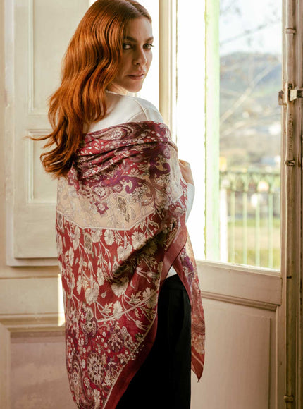 Elizabetta Stella Modal Cashmere Scarf Shawl in Berry Red