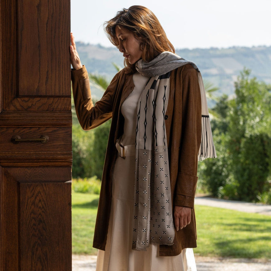 Elizabetta Atri Large Silk Scarf in Sand