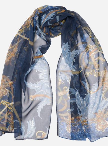 Elizabetta Alessandra Long Sheer Silk Scarf - Navy