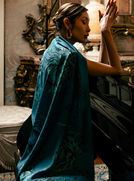 Elizabetta Isabella Silk Scarf Shawl in Peacock Blue - photo 4