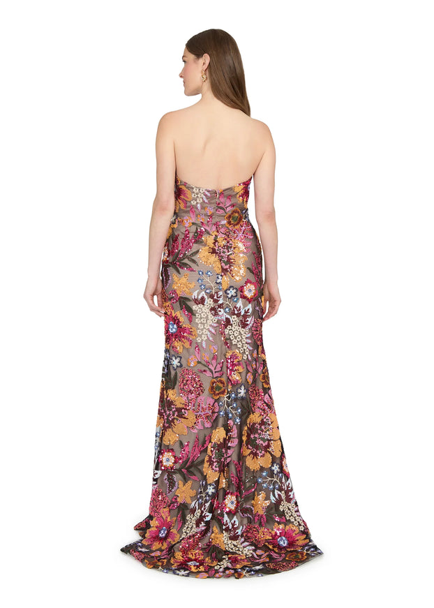 Anne Barge Isela Garden Sequin Strapless Column Gown