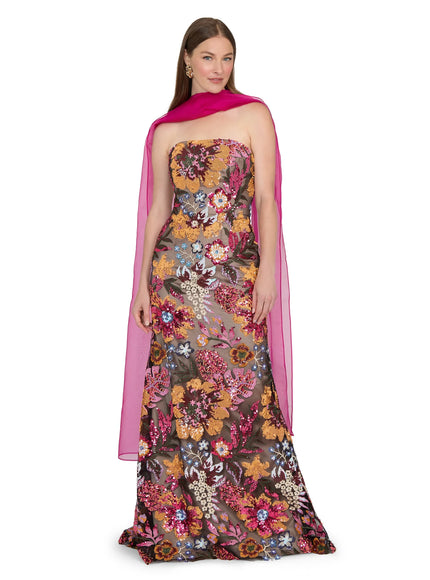 Anne Barge Isela Garden Sequin Strapless Column Gown