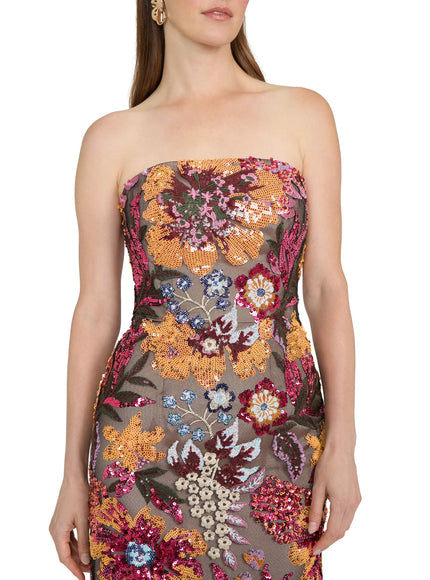 Anne Barge Isela Garden Sequin Strapless Column Gown