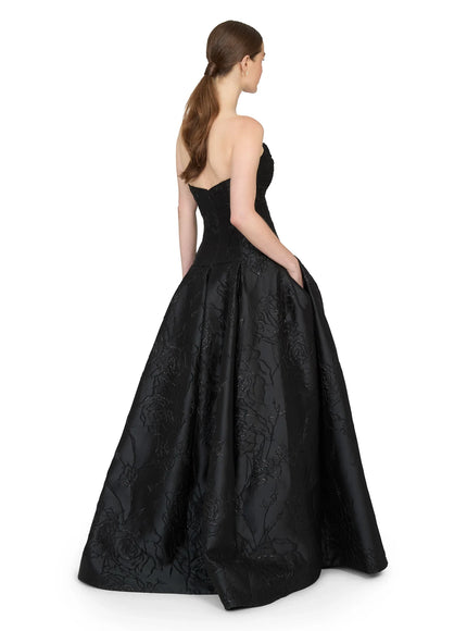 Anne Barge Letizia Camellia Vine Jacquard Strapless Ballgown