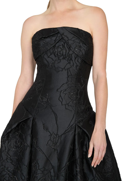Anne Barge Letizia Camellia Vine Jacquard Strapless Ballgown