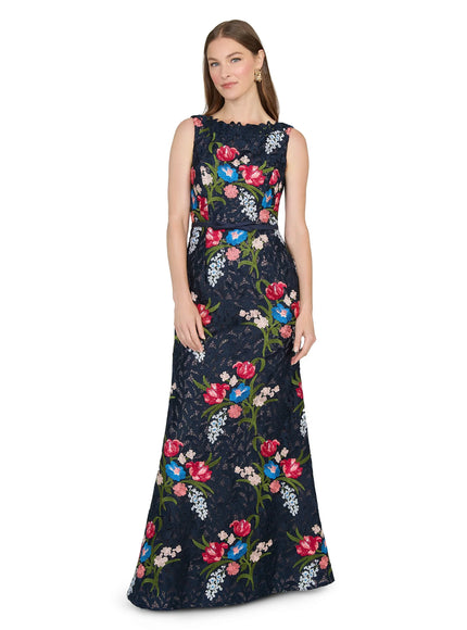 Anne Barge Renata Embroidered Guipure Column Evening Gown