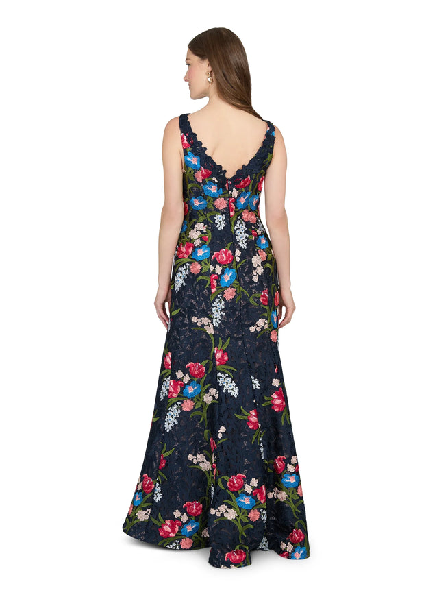 Anne Barge Renata Embroidered Guipure Column Evening Gown