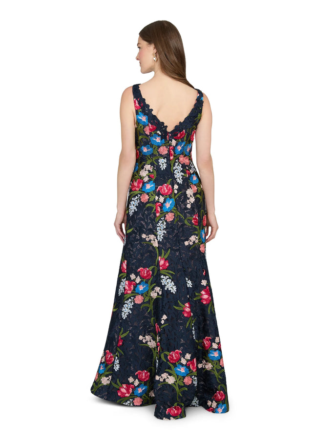 Anne Barge Renata Embroidered Guipure Column Evening Gown