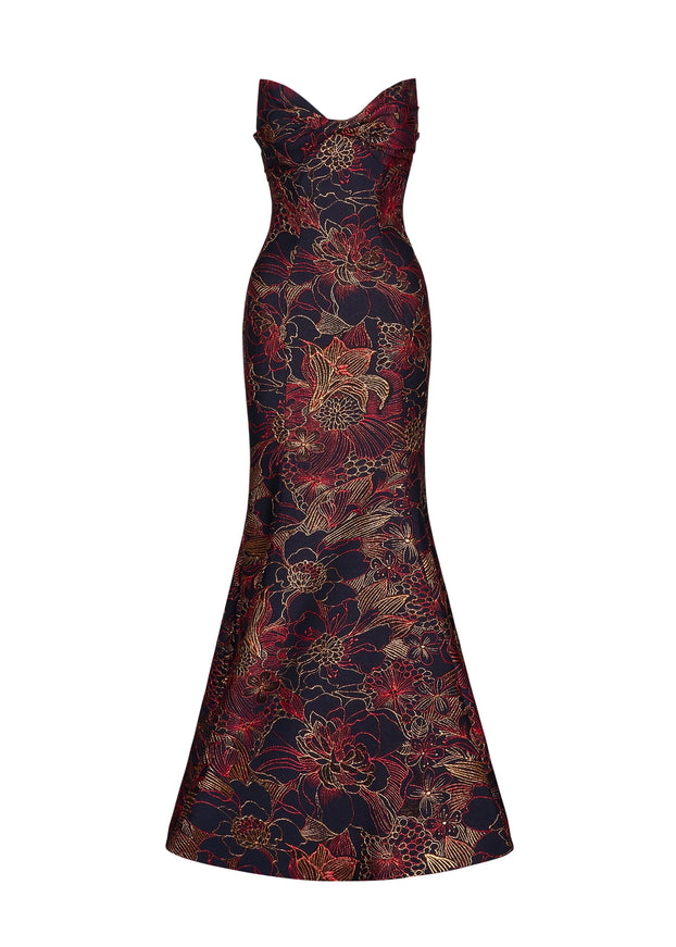 Anne Barge Esperanza Strapless Filigree Jacquard Gown