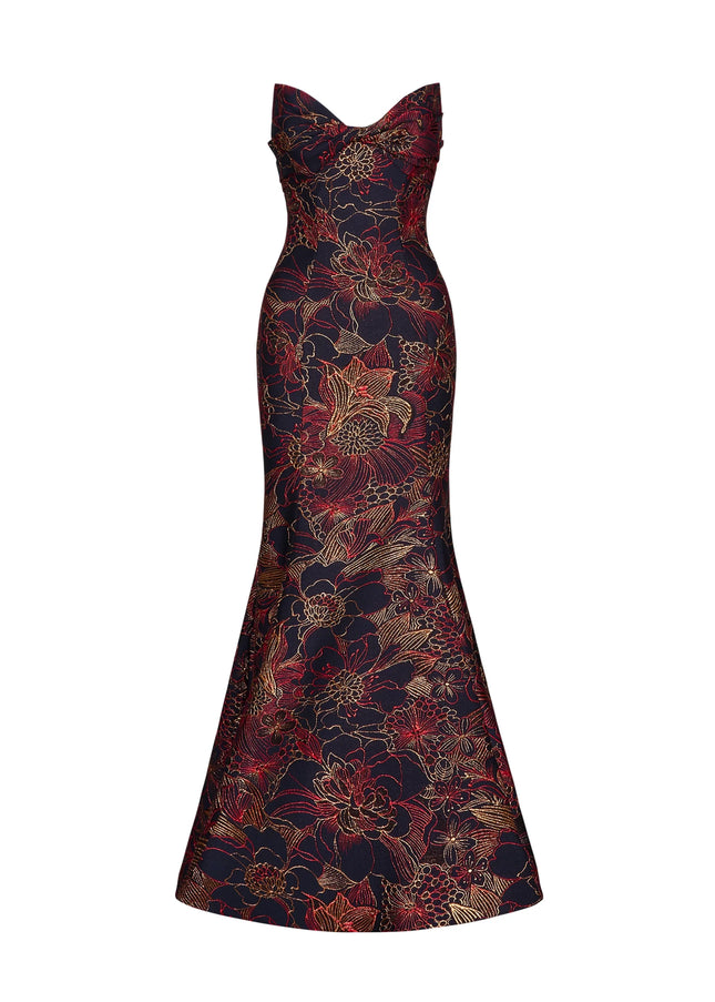 Anne Barge Esperanza Strapless Filigree Jacquard Gown