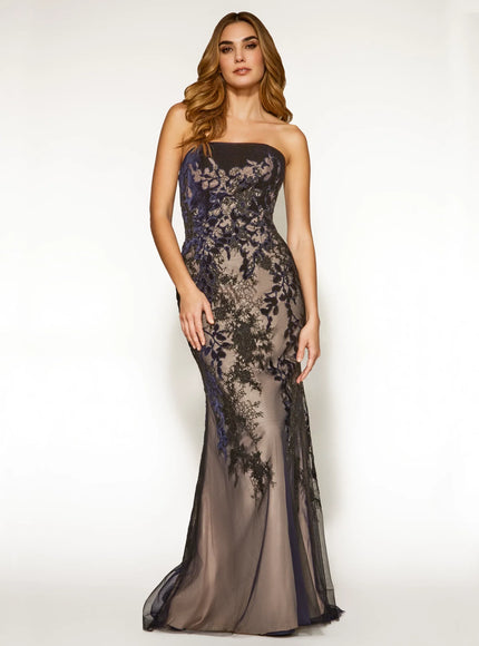 Anne Barge Imari Embroidered Lace Strapless Gown