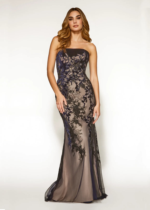 Anne Barge Imari Embroidered Lace Strapless Gown